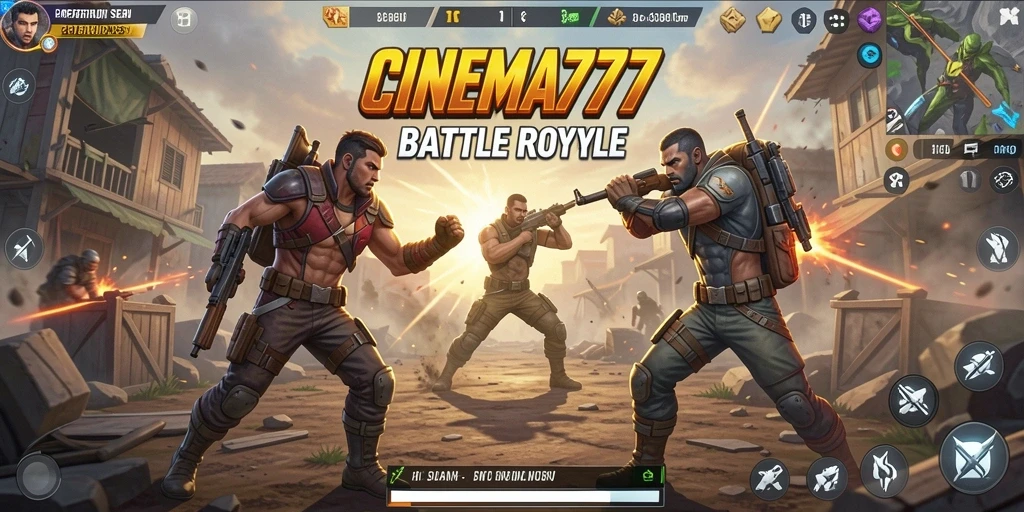 Screenshot gameplay CINEMA777 yang menampilkan aksi Battle Royale yang mendebarkan.