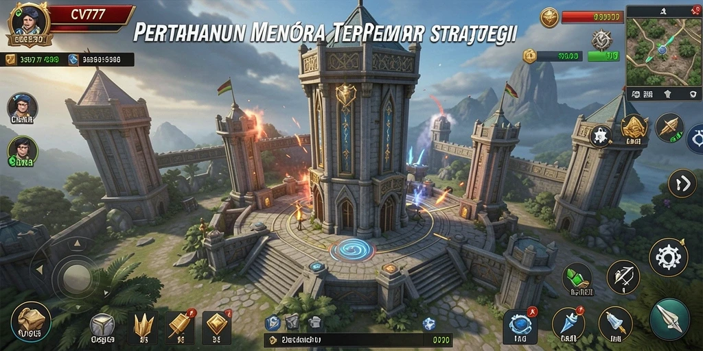 Tampilan gameplay <strong>CV777</strong> yang intens dan menarik dalam pertarungan Tower Defense.