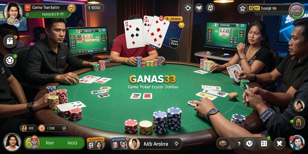 Tampilan gameplay Poker yang seru dan menegangkan di GANAS33.
