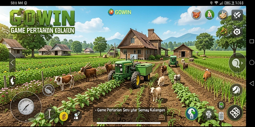 Screenshot gameplay GOWIN menampilkan aktivitas bertani yang seru.