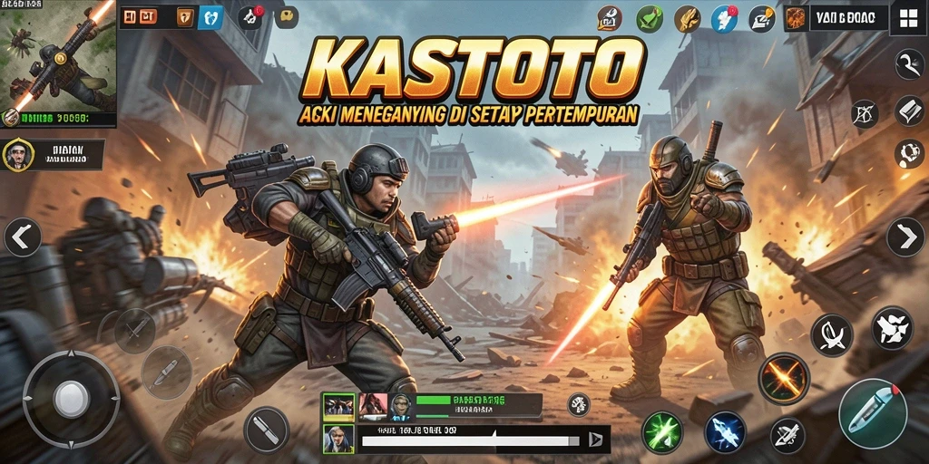 Gameplay KASTOTO yang dinamis dalam pertempuran seru.