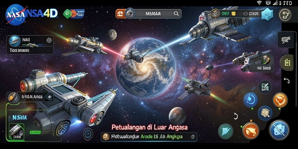 Screenshot menunjukkan gameplay arcade yang dinamis dan menantang di luar angkasa.