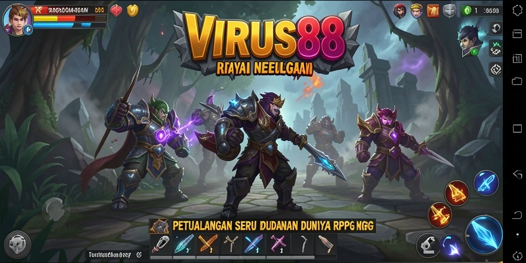 Screenshot gameplay RPG VIUS88 menunjukkan aksi pertempuran yang menegangkan.